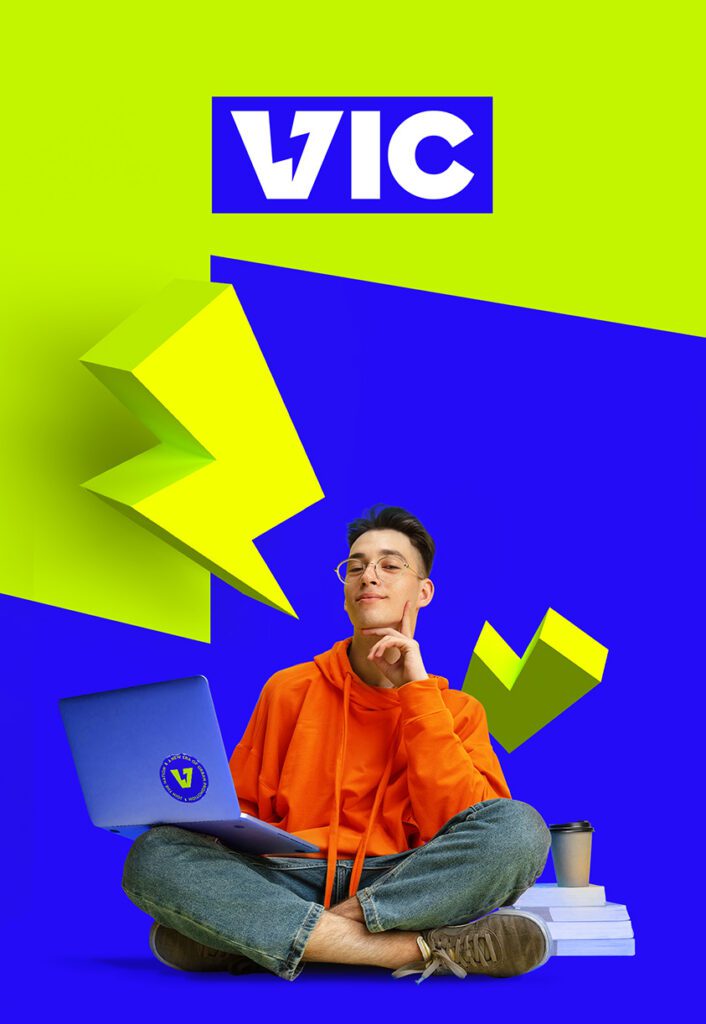 Vic Branding Greek Company Vicnation Teenager Blue Lime Color Brand
